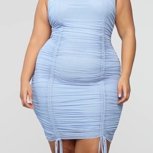 Sweet Attitude Ruched Mesh Mini Dress - Blue